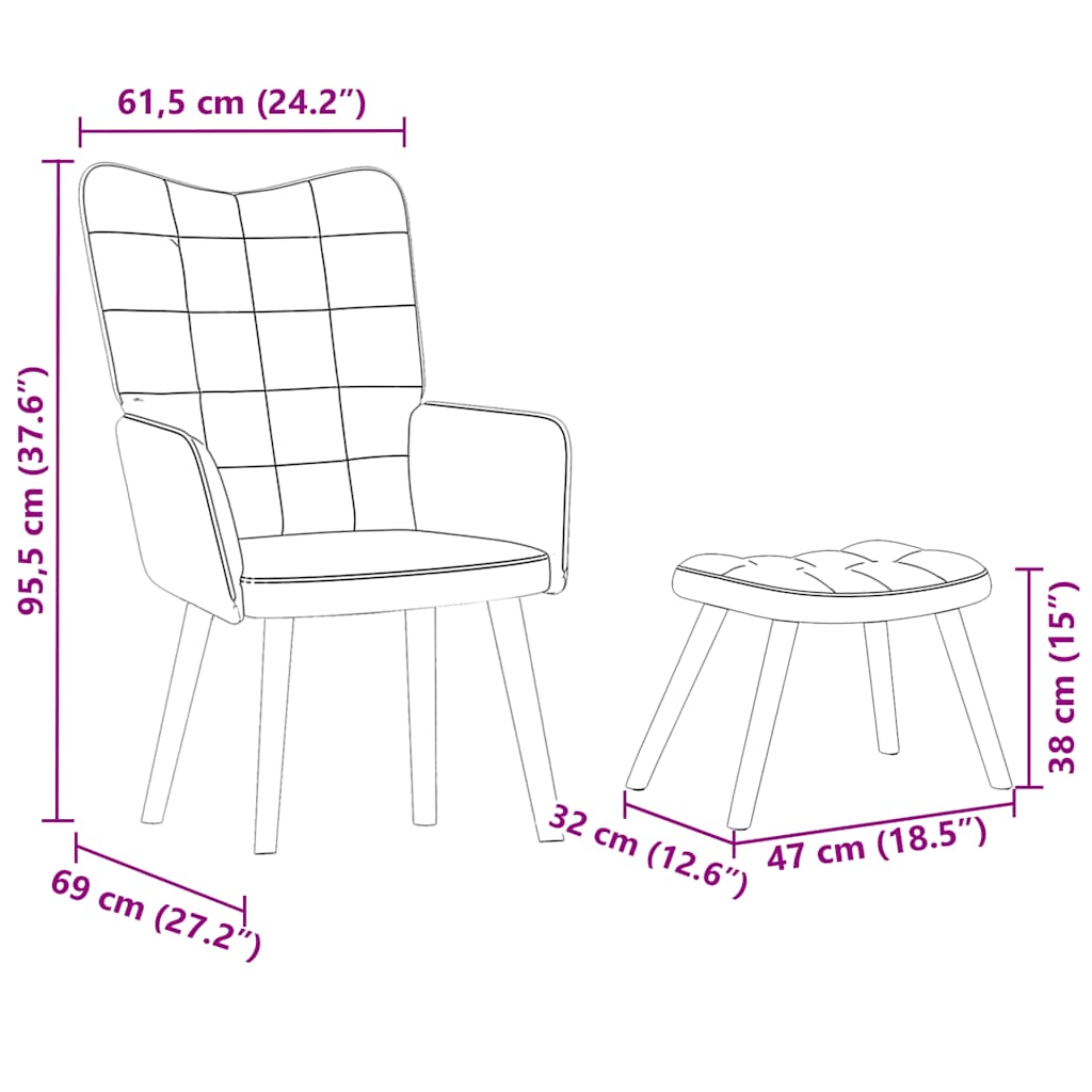 Chaise de relaxation avec tabouret Gris foncé Velours - XIOS