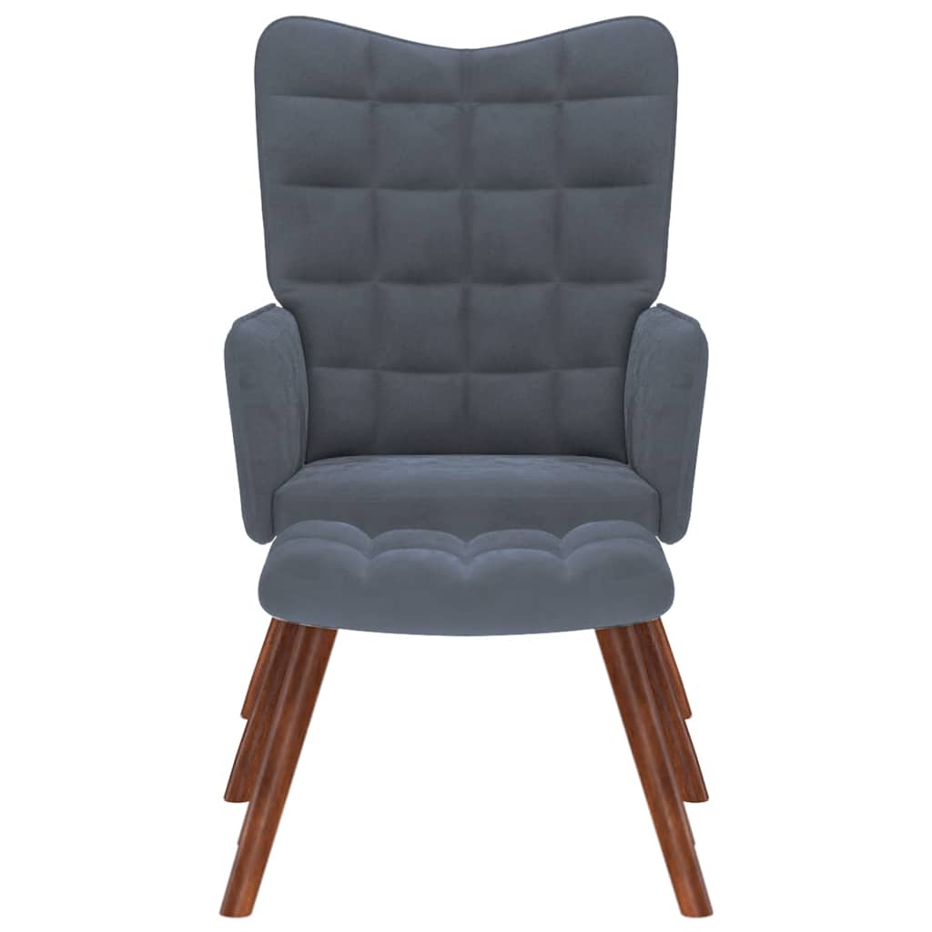Chaise de relaxation avec tabouret Gris foncé Velours - XIOS