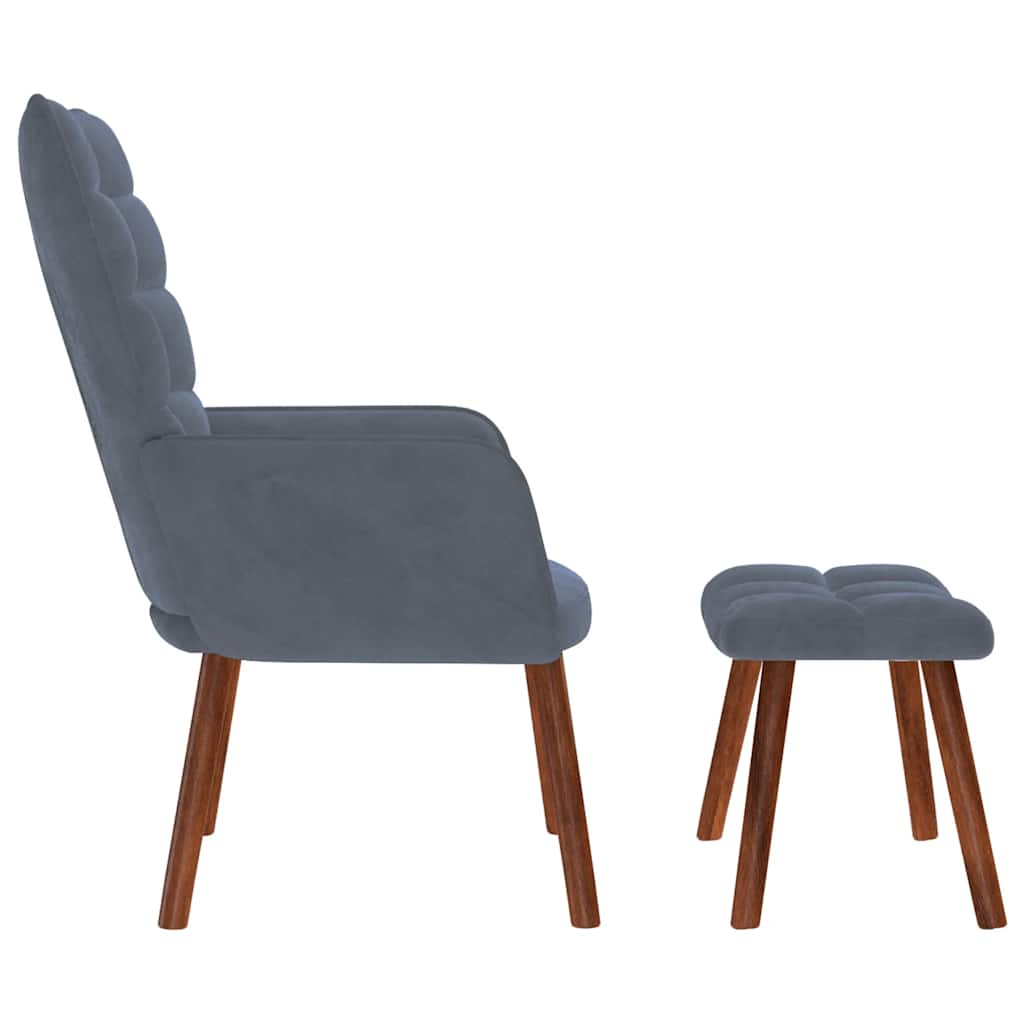 Chaise de relaxation avec tabouret Gris foncé Velours - XIOS