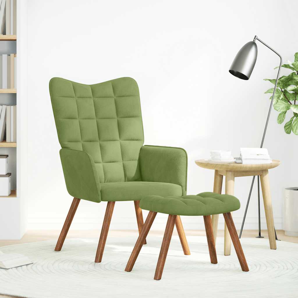 Chaise de relaxation avec tabouret Vert clair Velours - XIOS