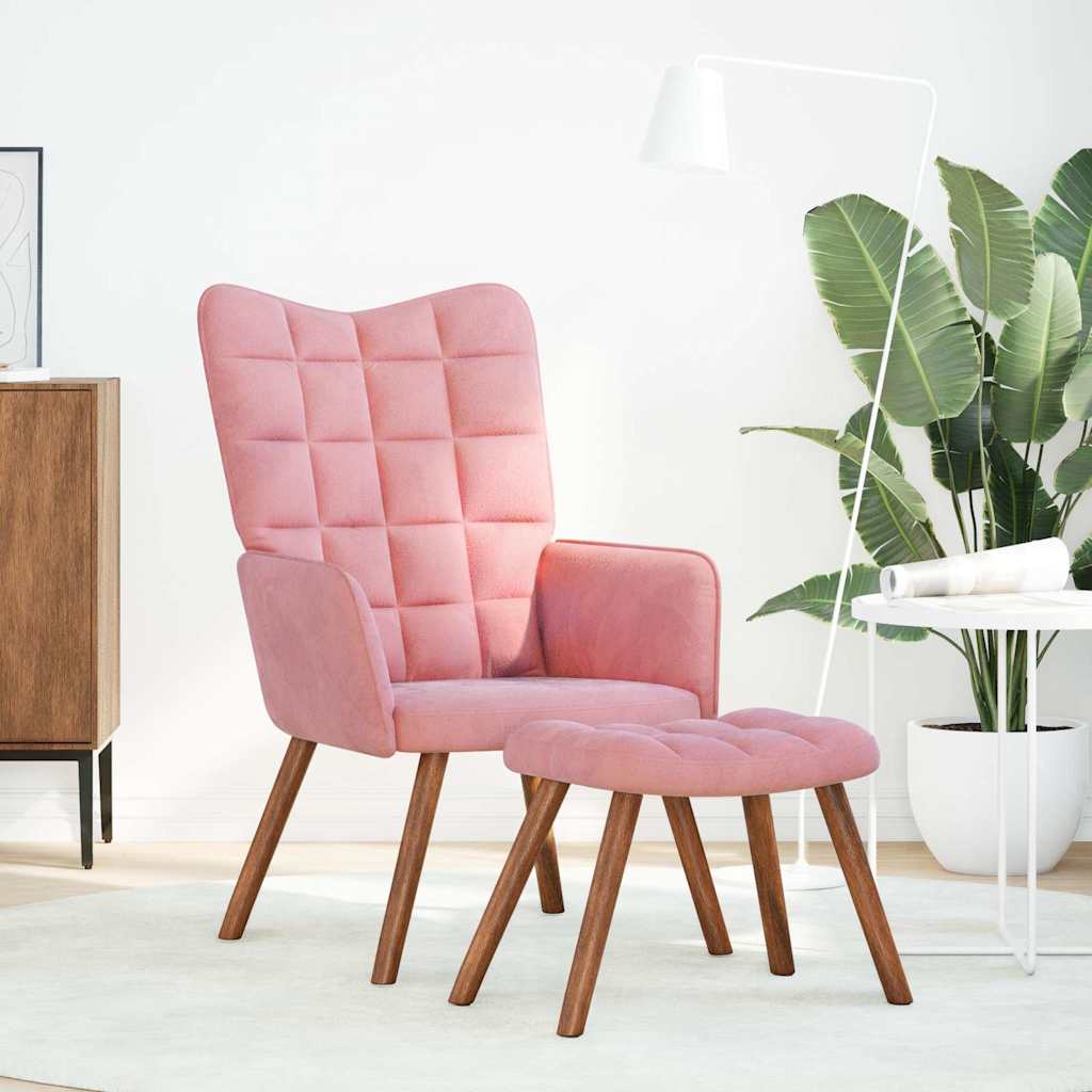 Chaise de relaxation avec tabouret Rose Velours - XIOS