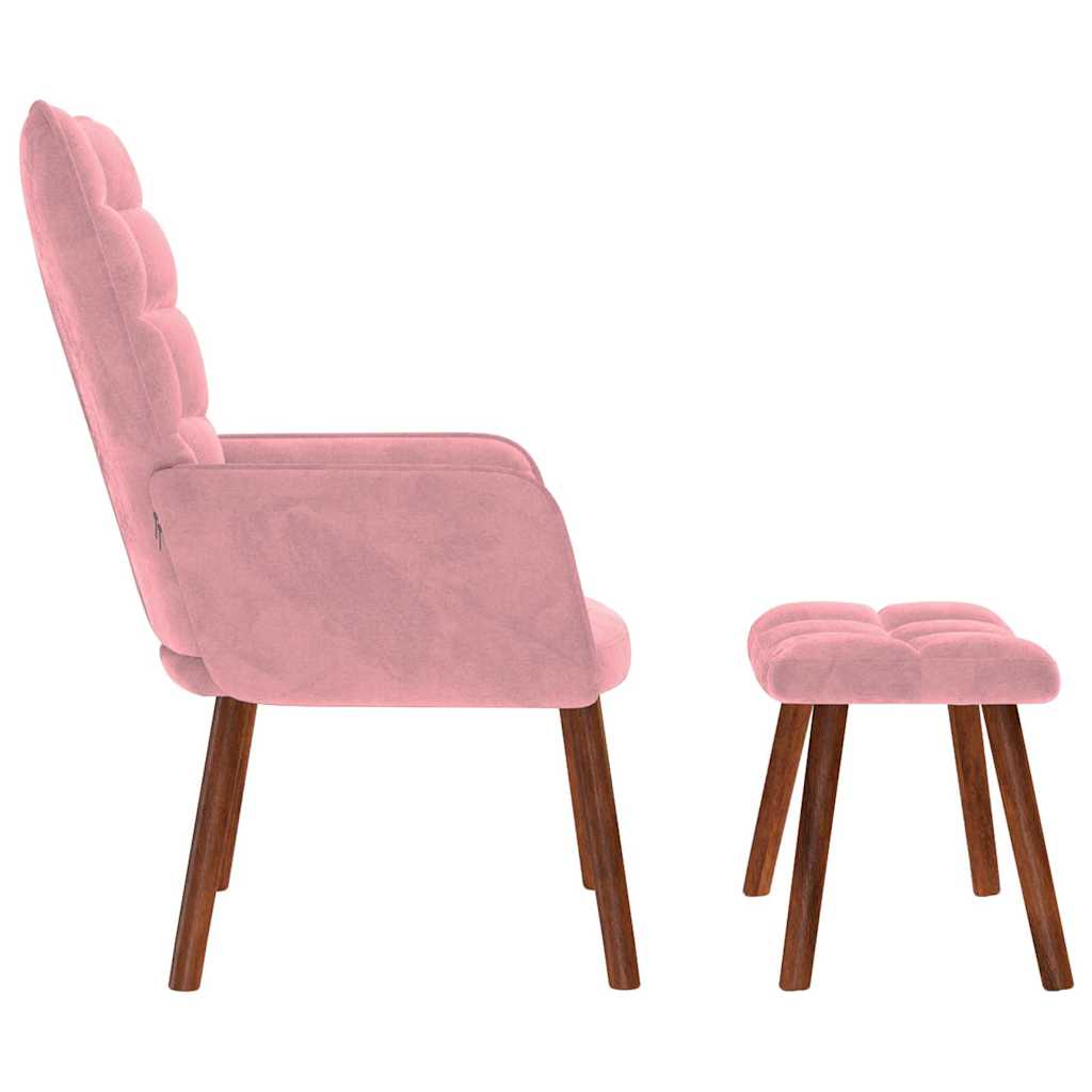 Chaise de relaxation avec tabouret Rose Velours - XIOS