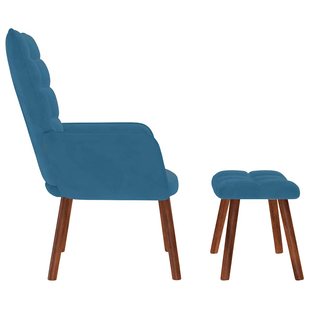 Chaise de relaxation avec tabouret Bleu Velours - XIOS