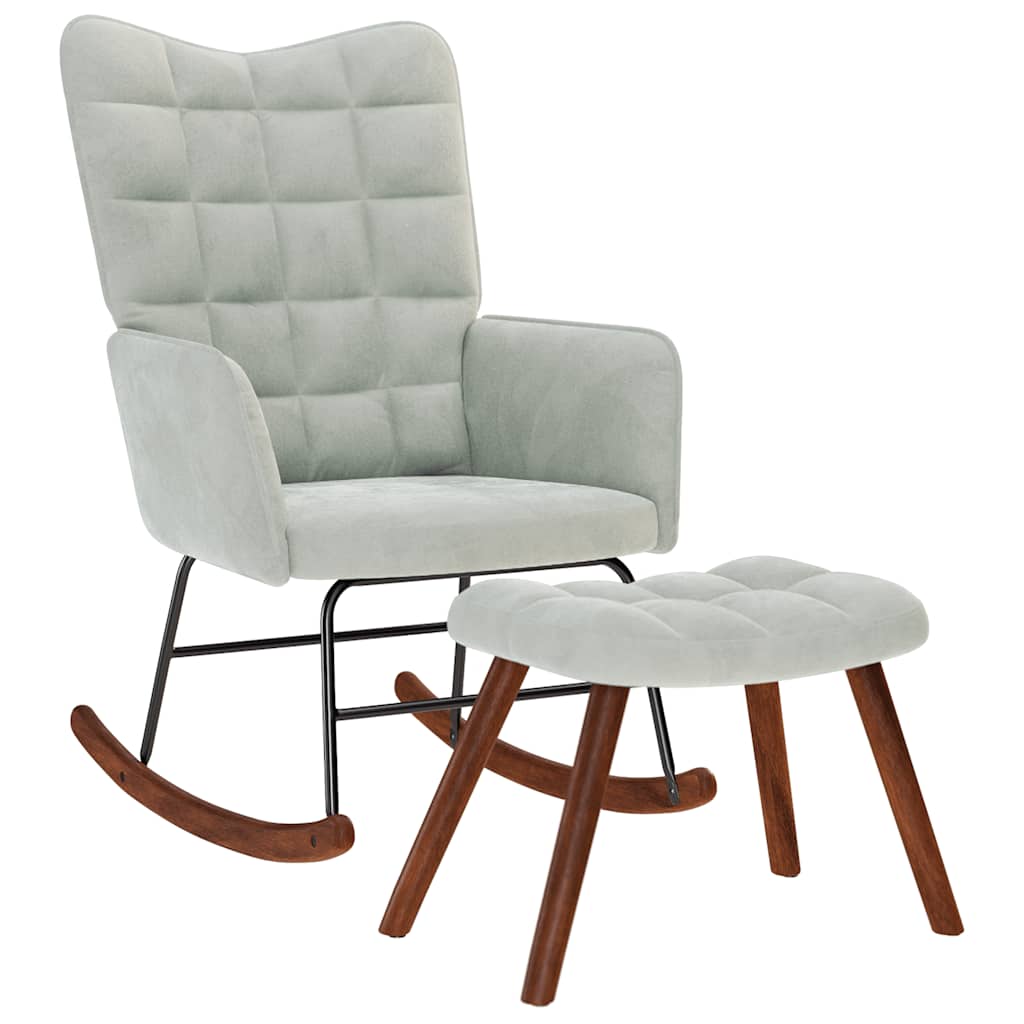 Chaise à bascule avec repose-pied gris clair velours - XIOS