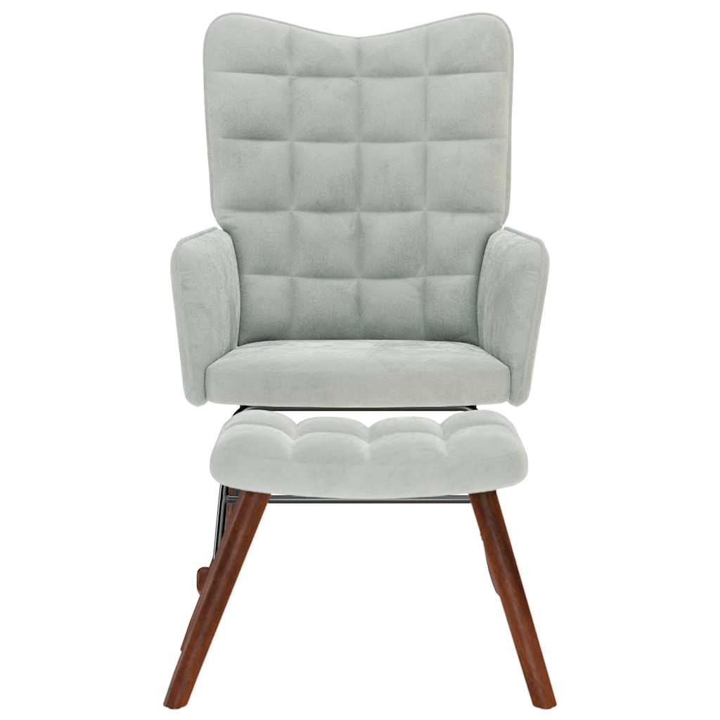 Chaise à bascule avec repose-pied gris clair velours - XIOS