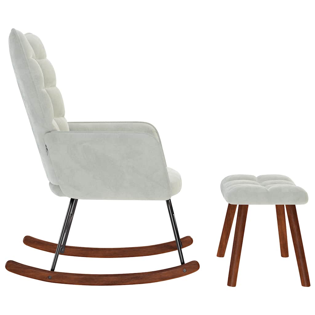 Chaise à bascule avec repose-pied gris clair velours - XIOS