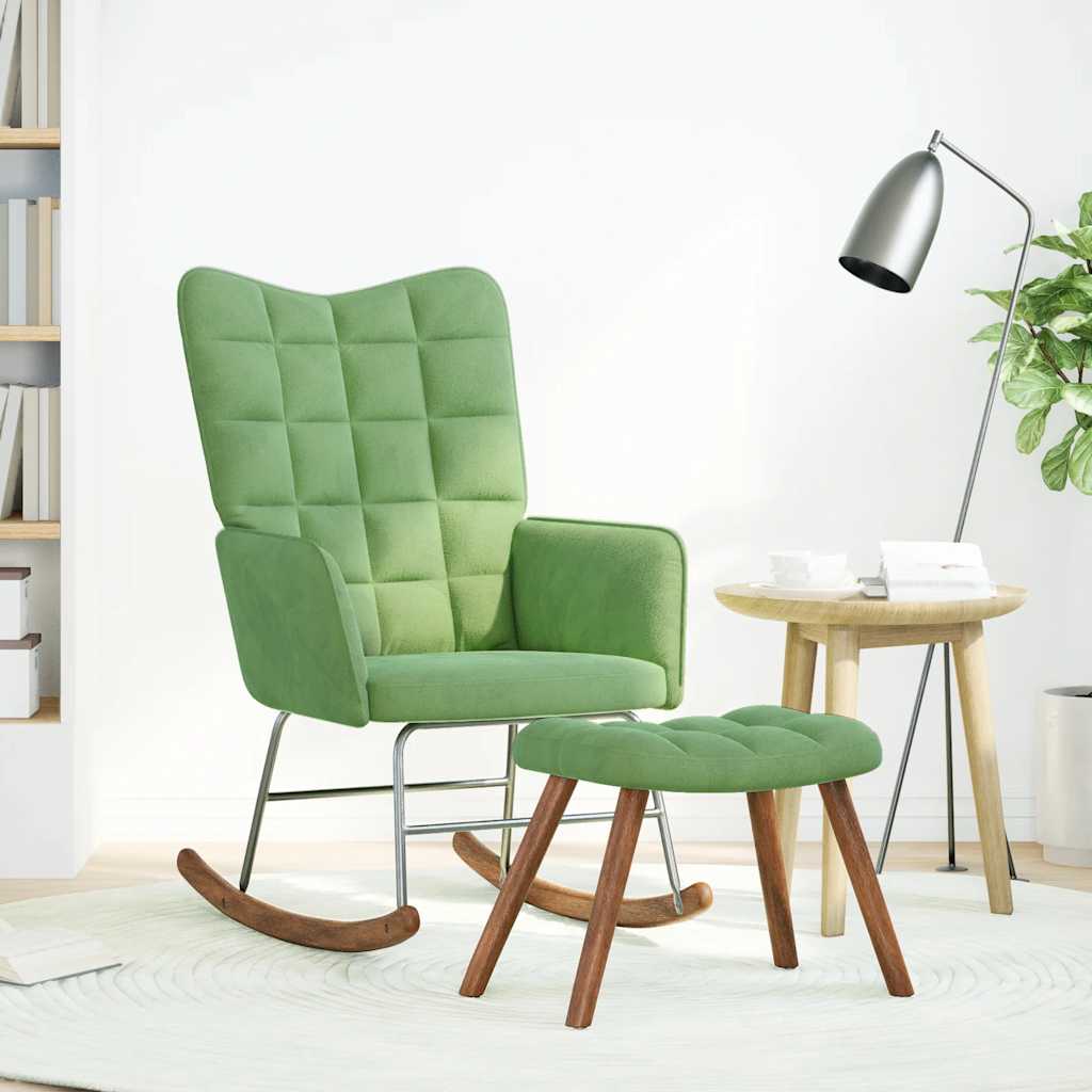 Chaise à bascule avec repose-pied vert clair velours Fauteuils à bascule vidaXL