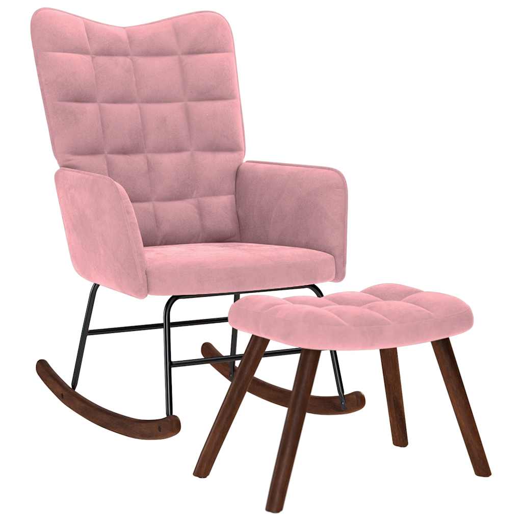 Chaise à bascule avec repose-pied rose velours - XIOS