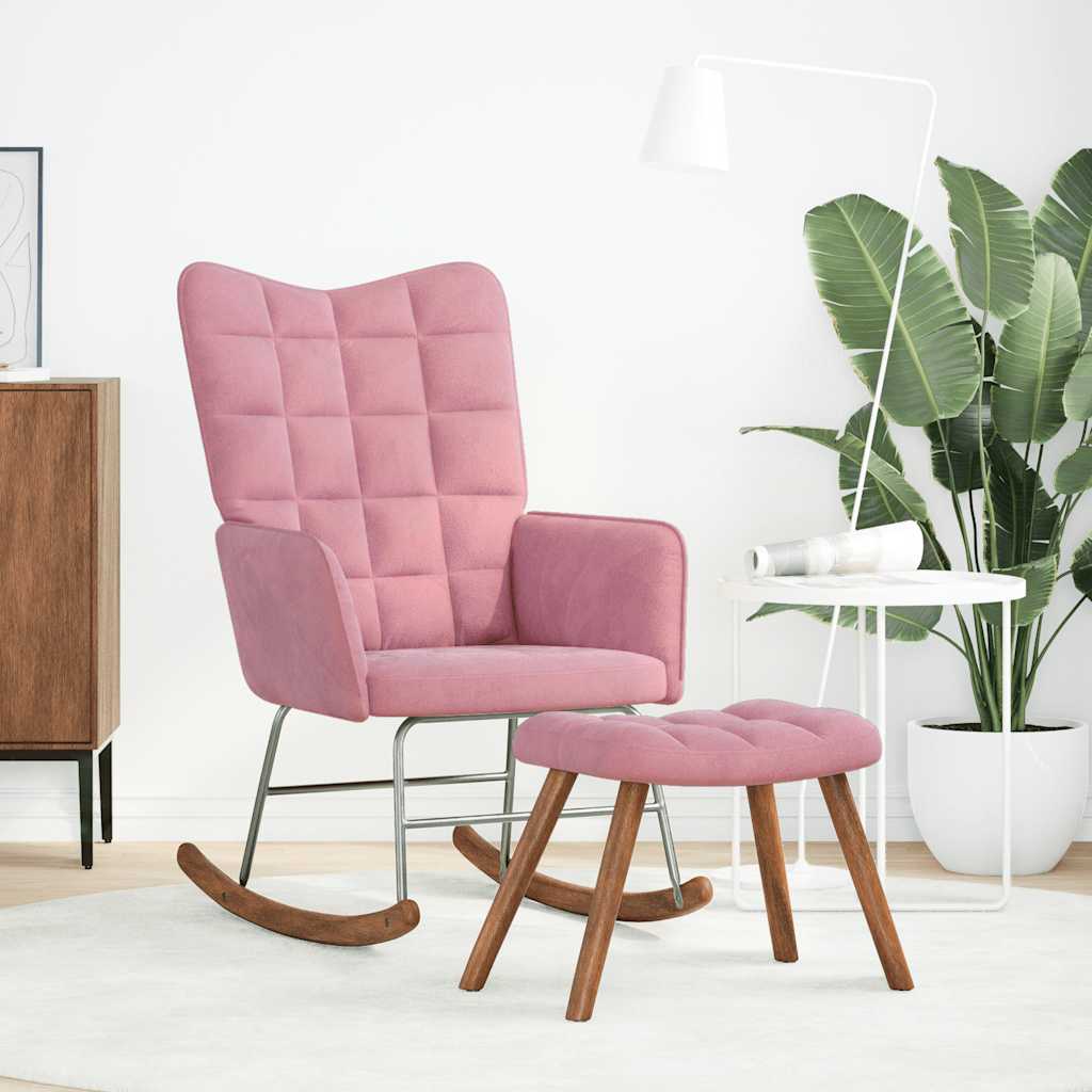 Chaise à bascule avec repose-pied rose velours - XIOS