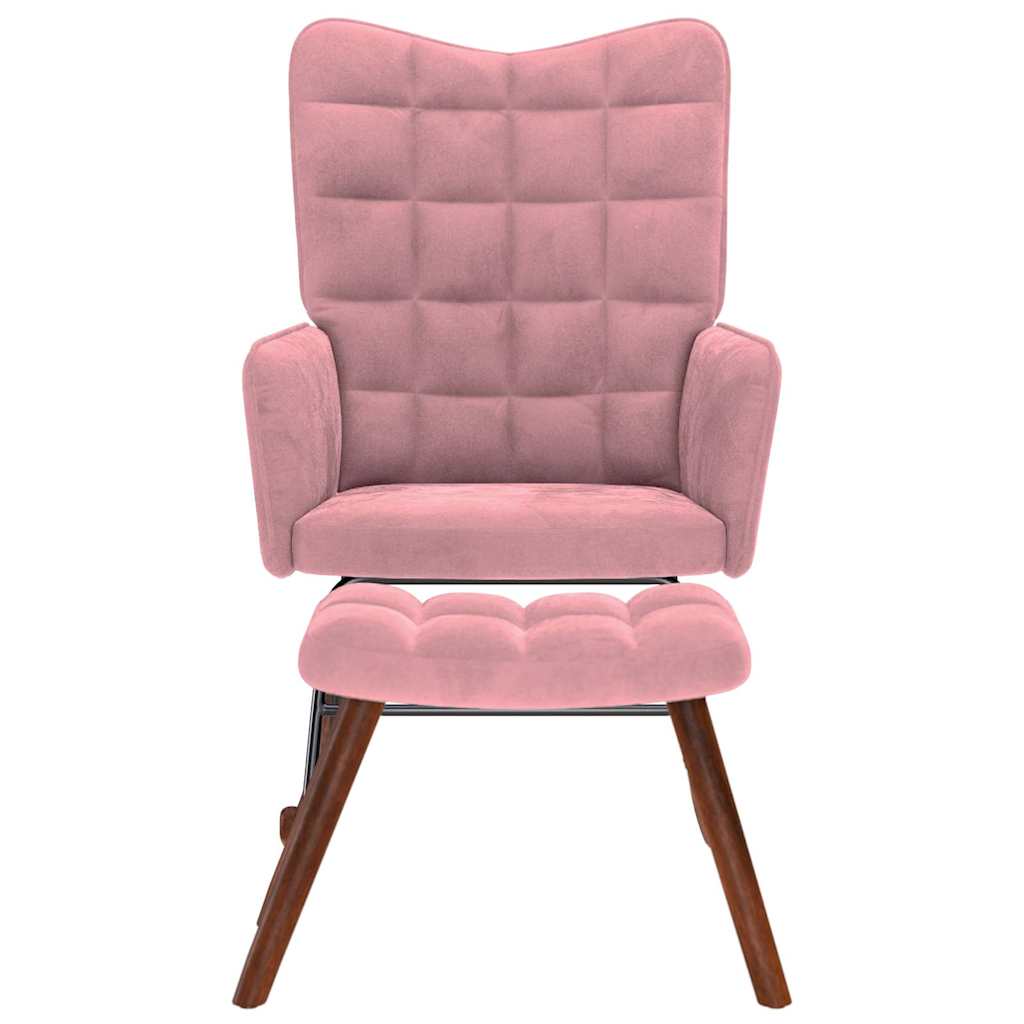 Chaise à bascule avec repose-pied rose velours - XIOS