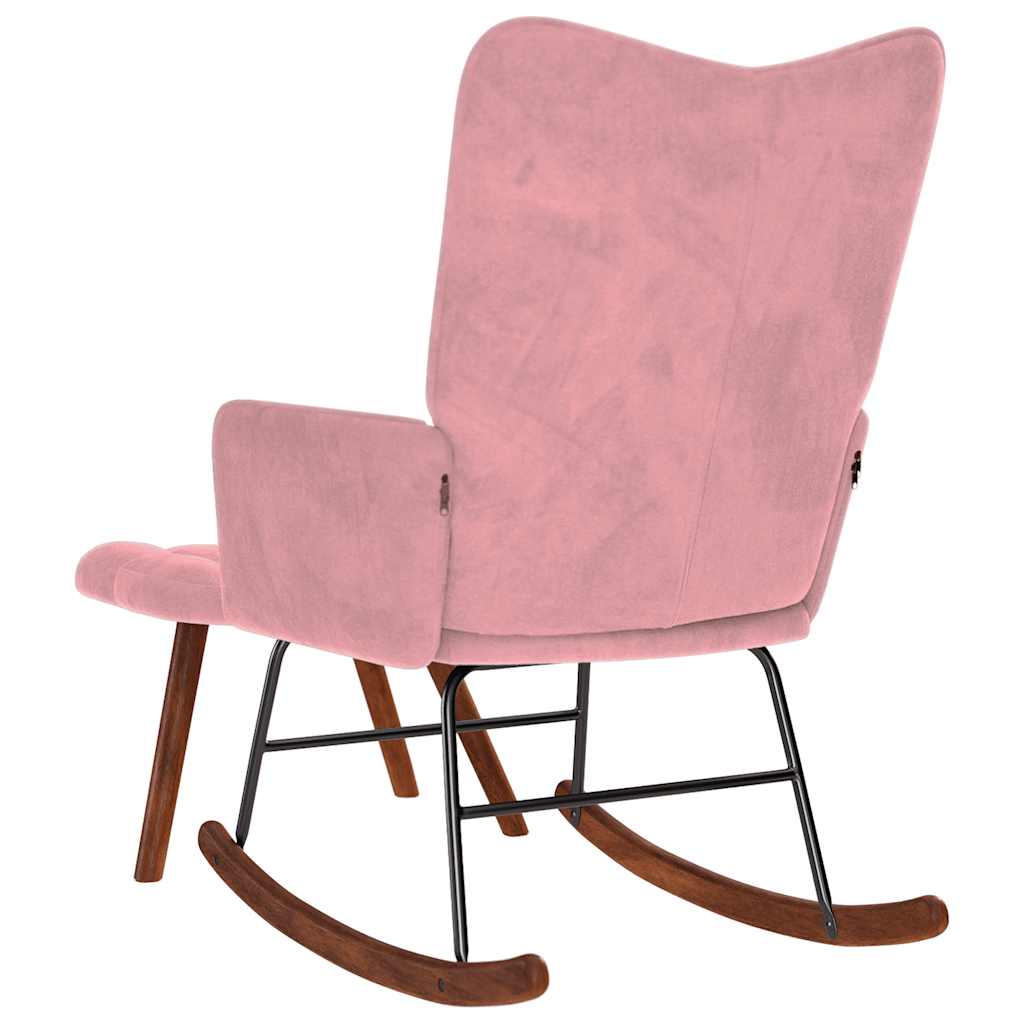 Chaise à bascule avec repose-pied rose velours - XIOS