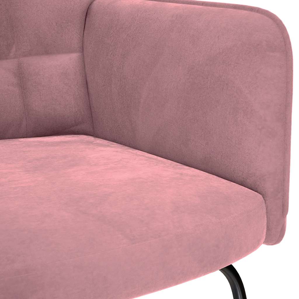 Chaise à bascule avec repose-pied rose velours - XIOS