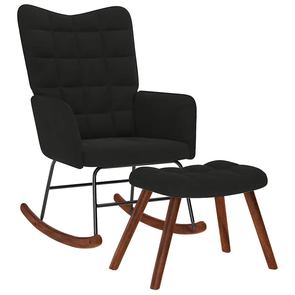 Chaise à bascule avec repose-pied noir velours - XIOS
