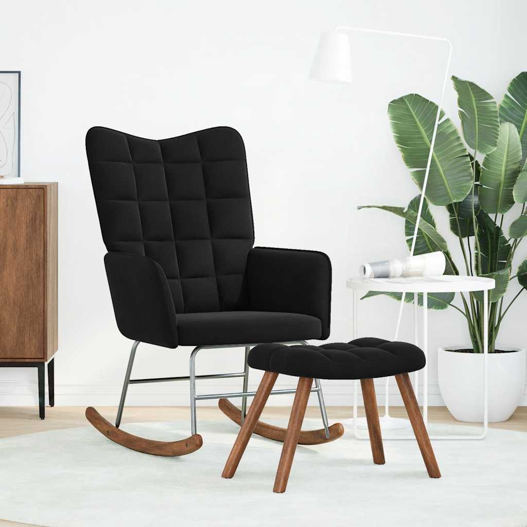 Chaise à bascule avec repose-pied noir velours - XIOS