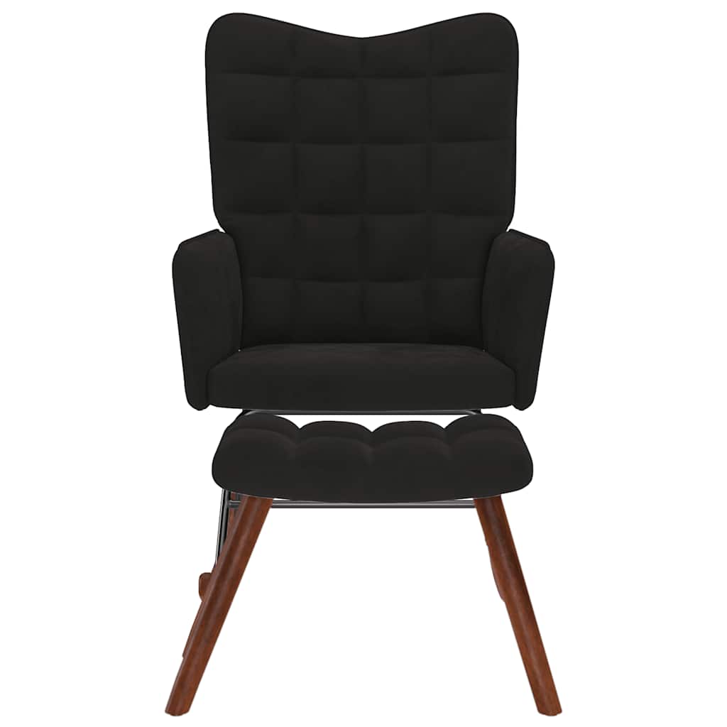 Chaise à bascule avec repose-pied noir velours - XIOS
