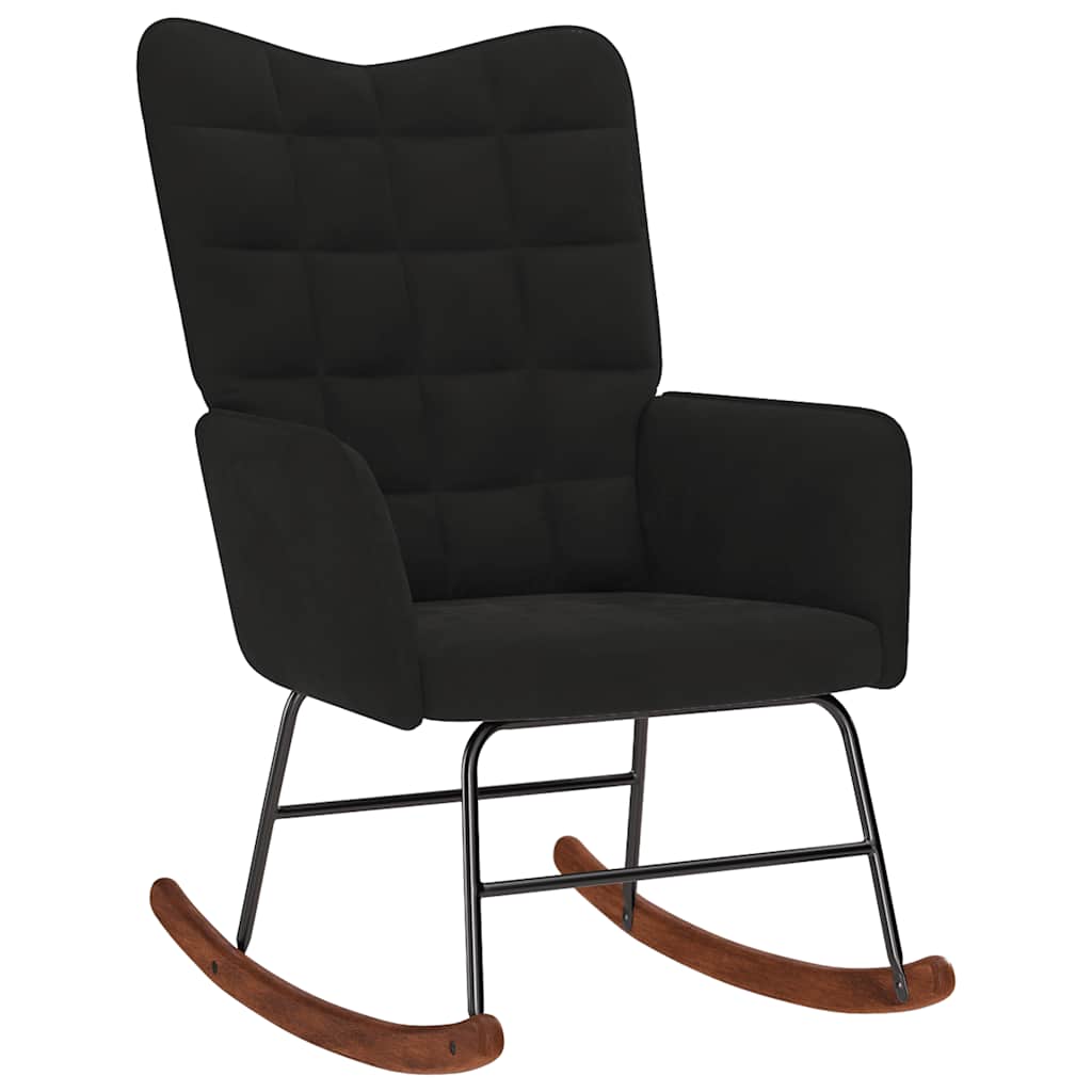 Chaise à bascule avec repose-pied noir velours - XIOS