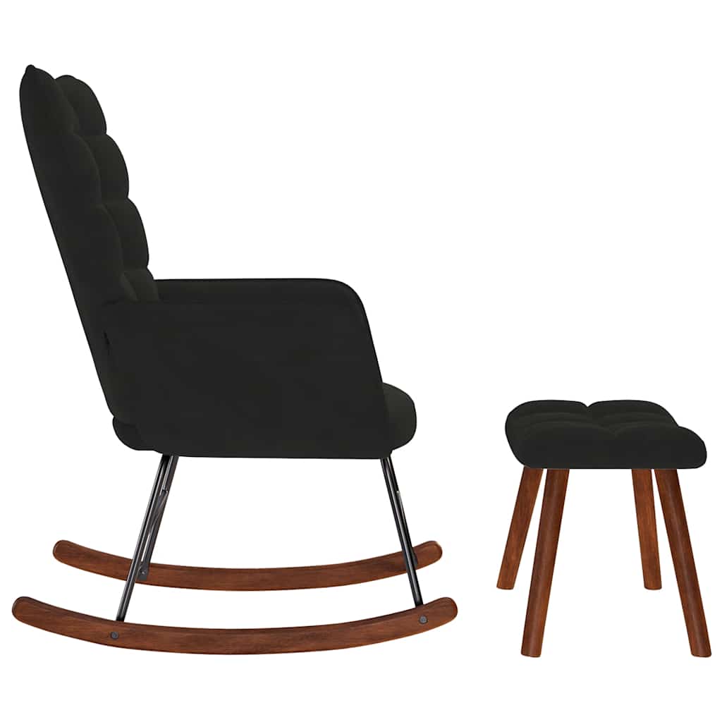 Chaise à bascule avec repose-pied noir velours - XIOS