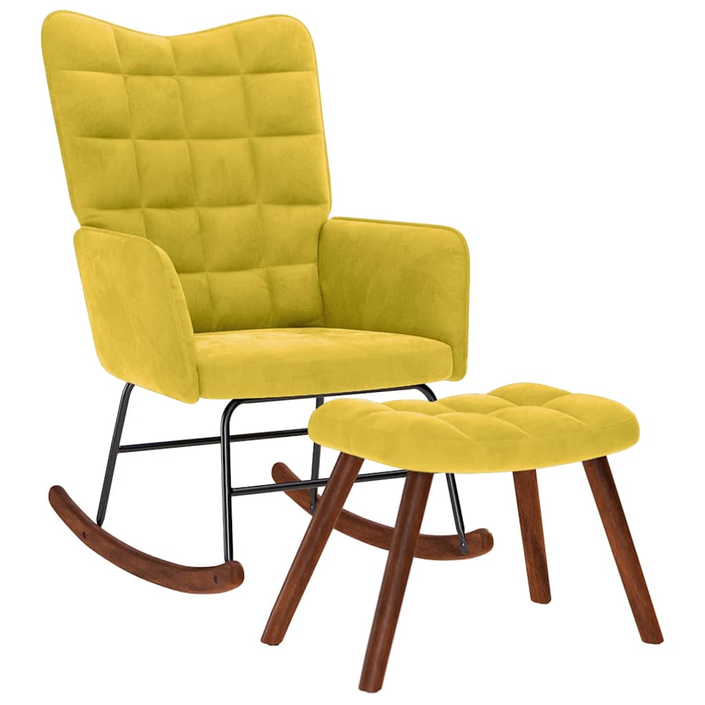 Chaise à bascule avec repose-pied jaune velours - XIOS