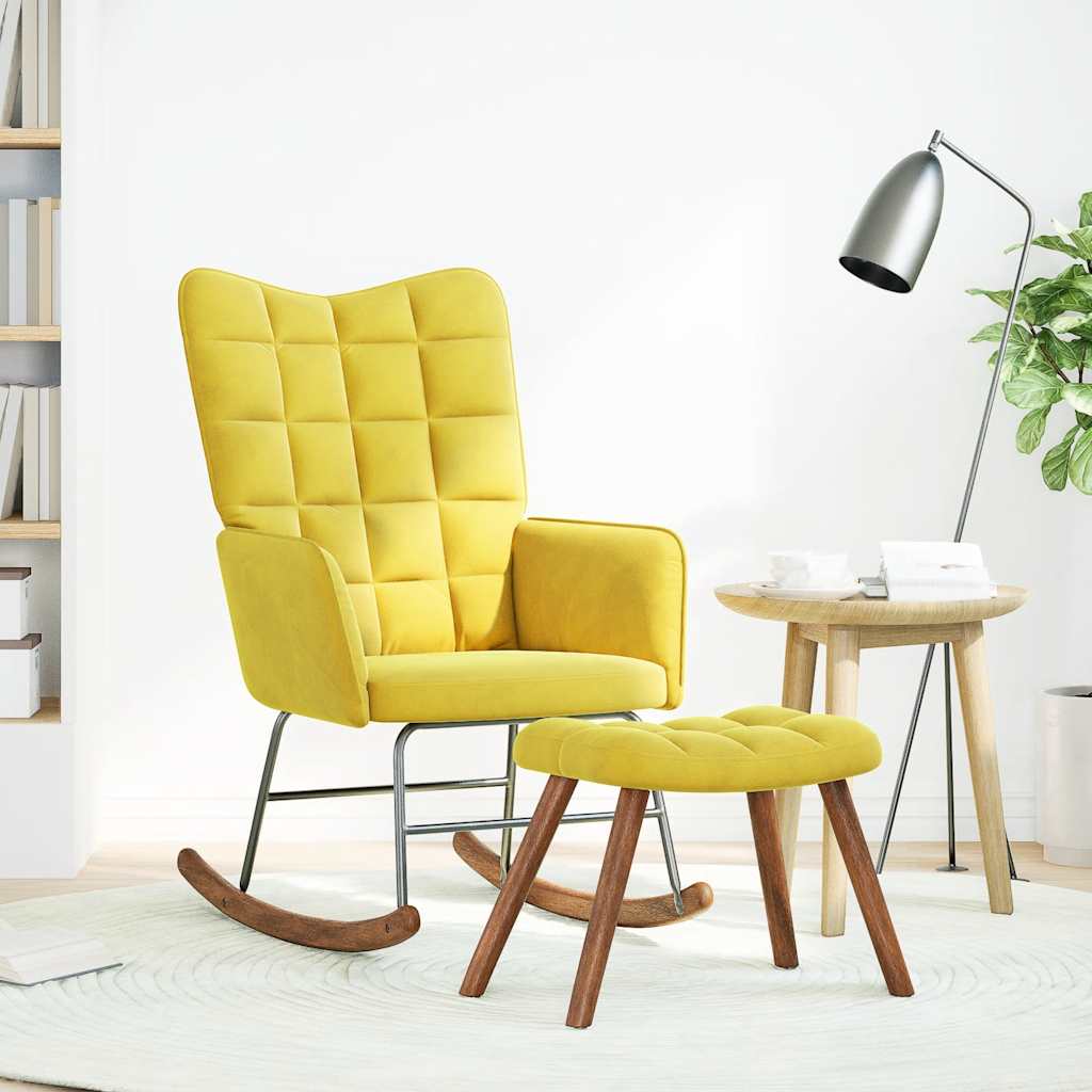 Chaise à bascule avec repose-pied jaune velours - XIOS