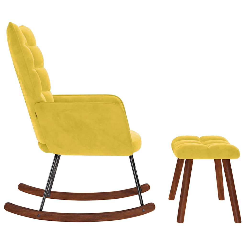 Chaise à bascule avec repose-pied jaune velours - XIOS