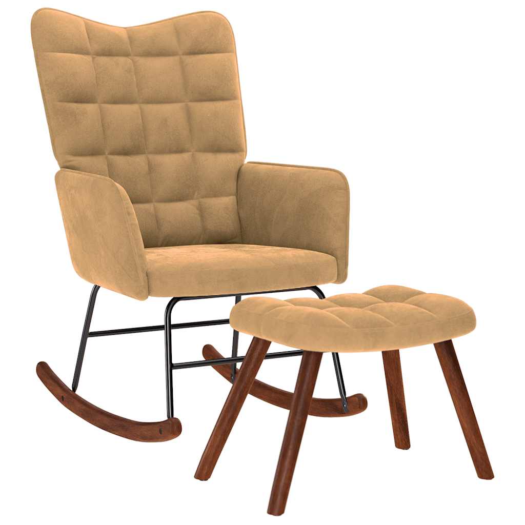 Chaise à bascule avec repose-pied marron velours - XIOS