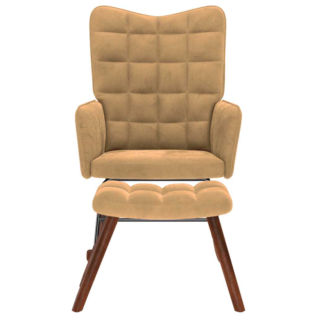 Chaise à bascule avec repose-pied marron velours - XIOS