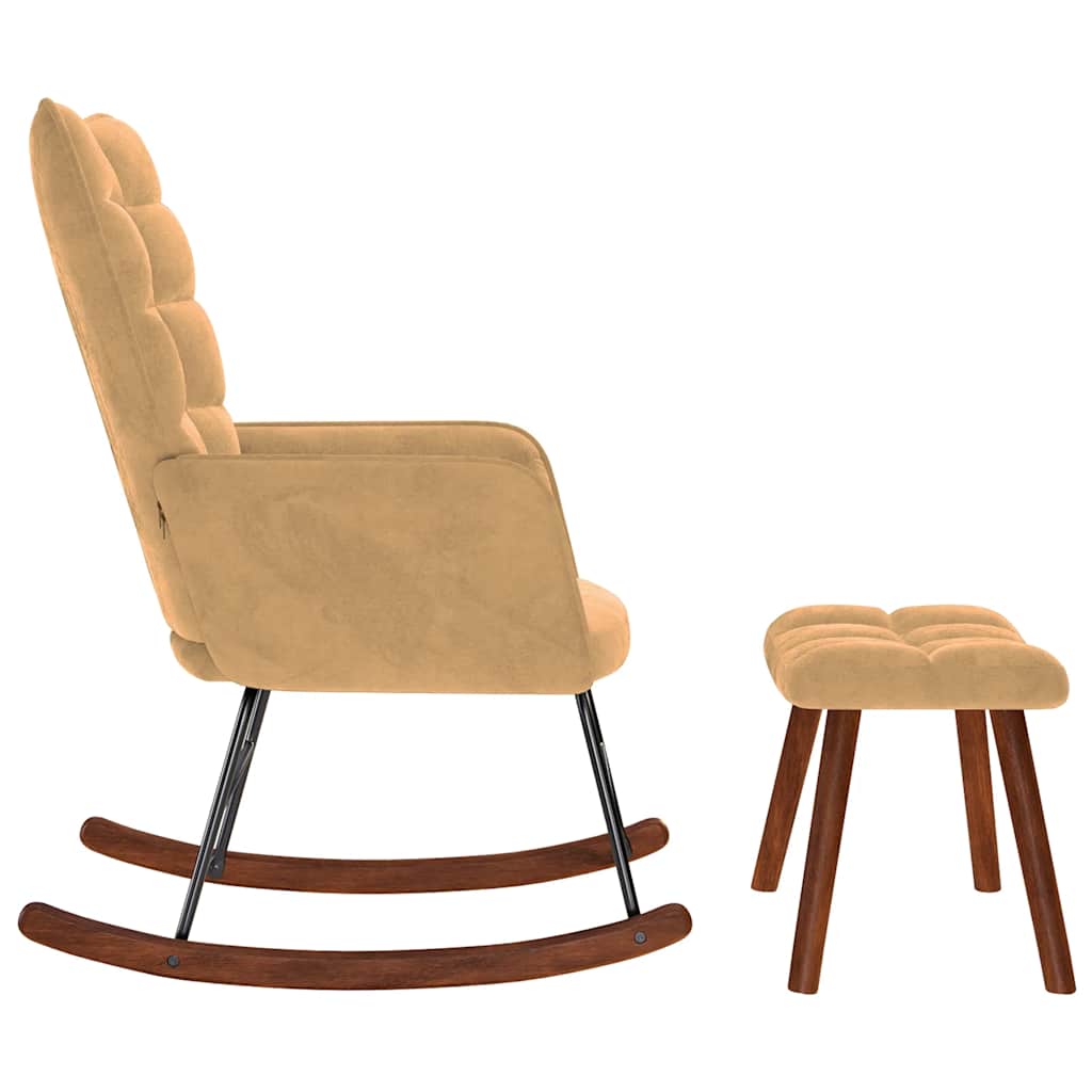 Chaise à bascule avec repose-pied marron velours - XIOS