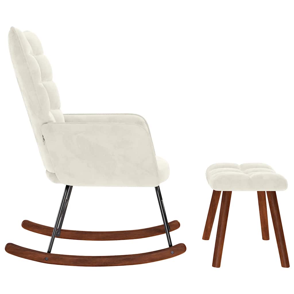 Chaise à bascule avec tabouret en velours crème - XIOS