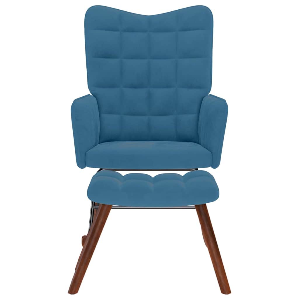 Chaise à bascule avec repose-pied bleu velours - XIOS