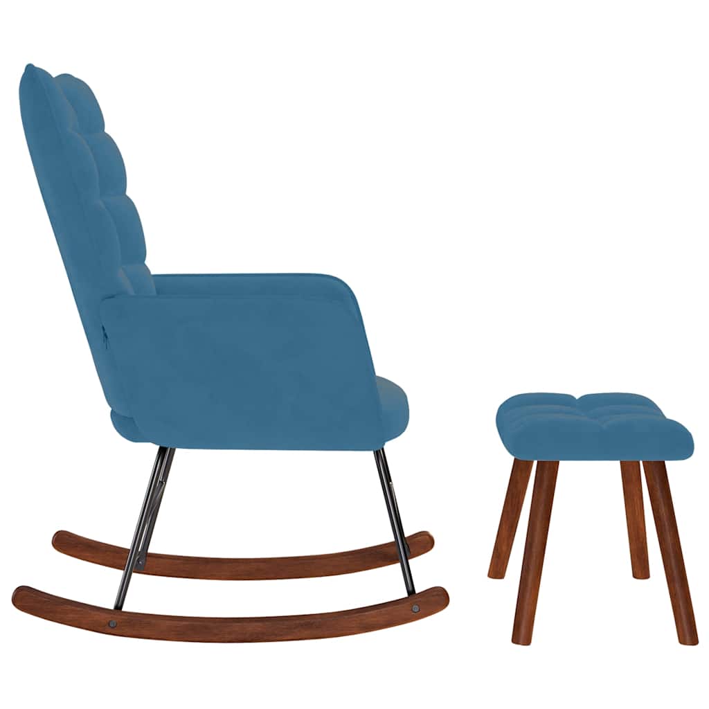 Chaise à bascule avec repose-pied bleu velours - XIOS