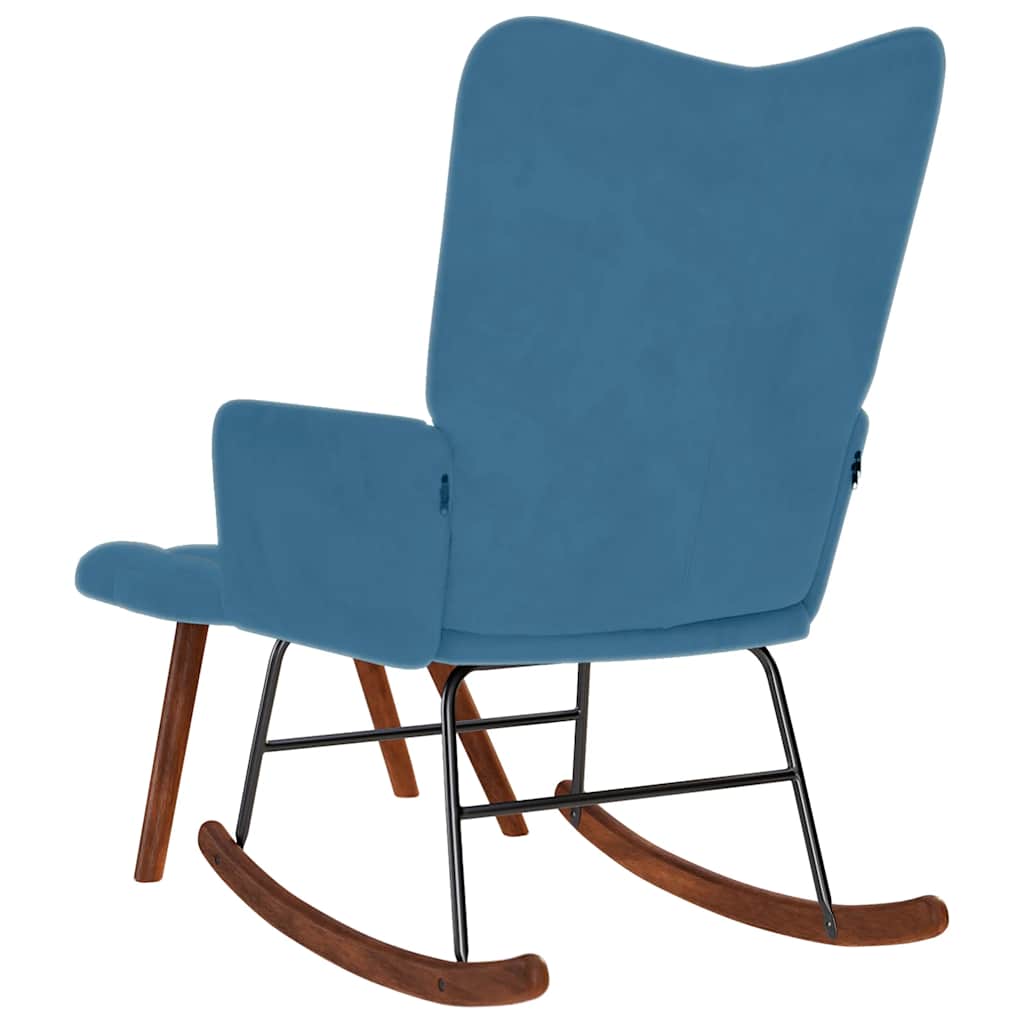 Chaise à bascule avec repose-pied bleu velours - XIOS