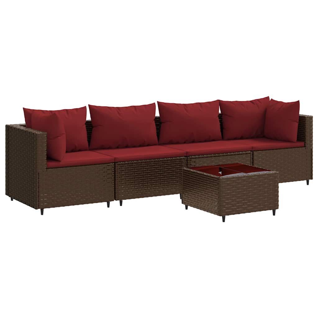 Salon de jardin 5 pcs avec coussins Marron Résine tressée