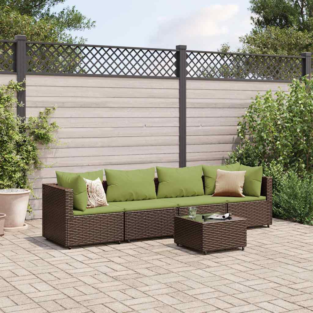 Salon de jardin 5 pcs avec coussins Marron Résine tressée