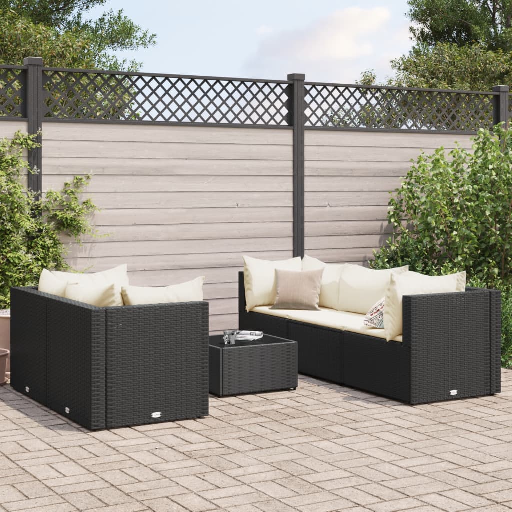 Salon de jardin 6 pcs avec coussins Noir Résine tressée - XIOS