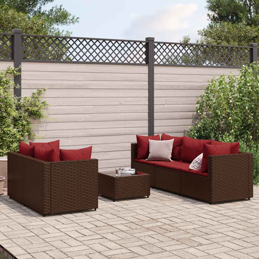 Salon de jardin 6 pcs avec coussins Marron Résine tressée - XIOS