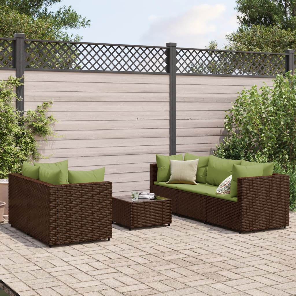 Salon de jardin 6 pcs avec coussins Marron Résine tressée - XIOS