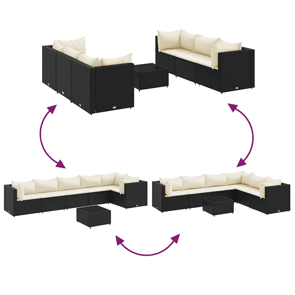 Salon de jardin 7 pcs avec coussins Noir Résine tressée - XIOS