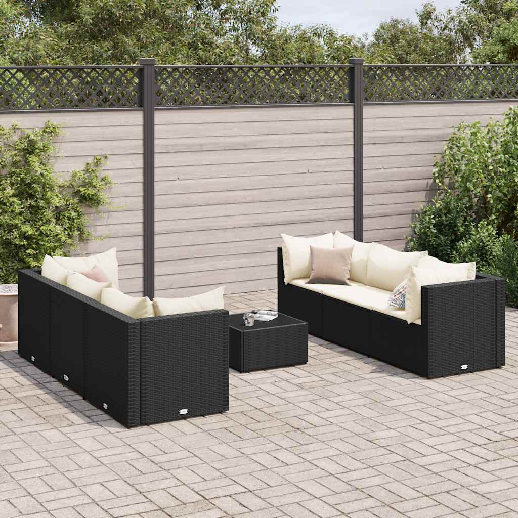Salon de jardin 7 pcs avec coussins Noir Résine tressée - XIOS