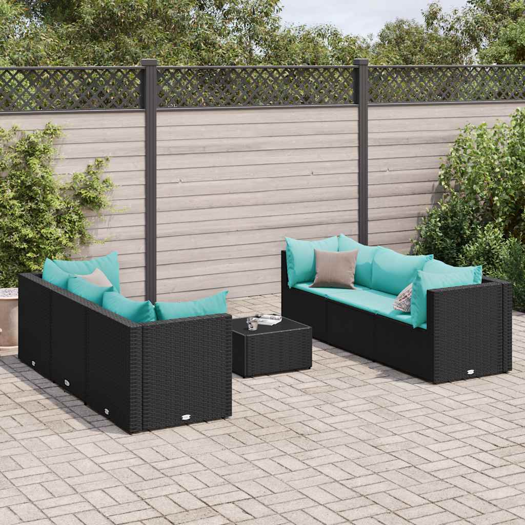 Salon de jardin 7 pcs avec coussins Noir Résine tressée - XIOS