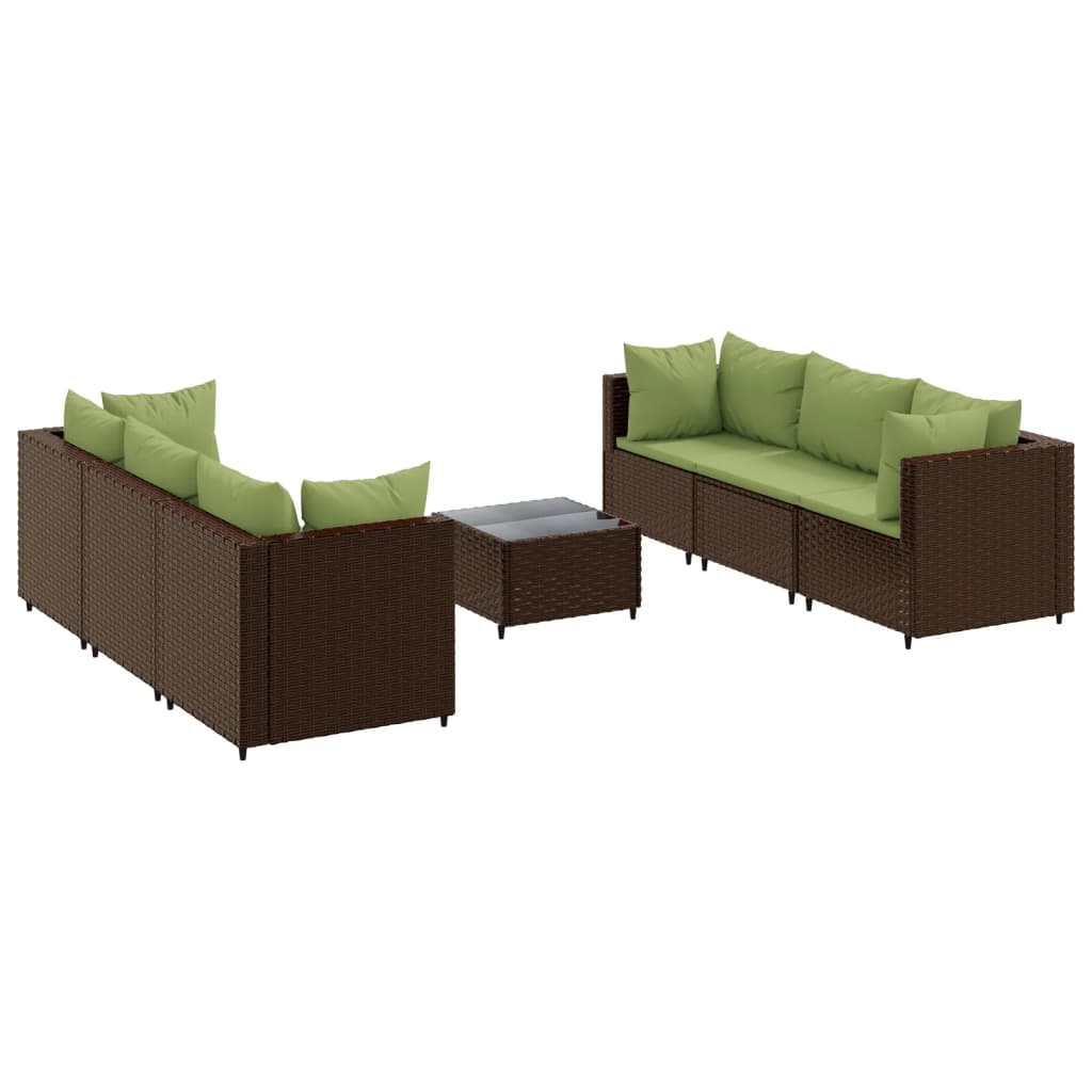Salon de jardin avec coussins 7 pcs marron résine tressée