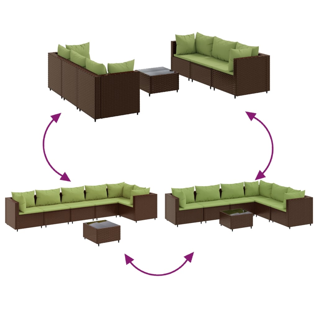Salon de jardin avec coussins 7 pcs marron résine tressée