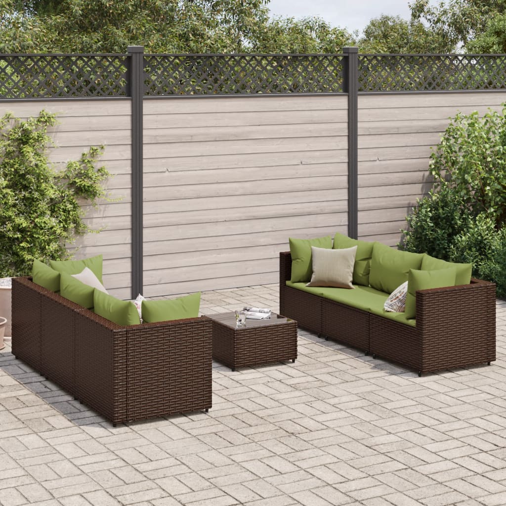 Salon de jardin avec coussins 7 pcs marron résine tressée