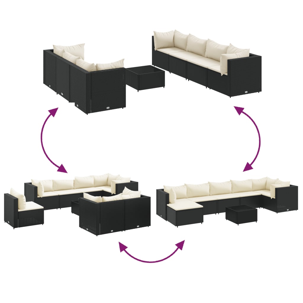 Salon de jardin 8 pcs avec coussins noir résine tressée - XIOS