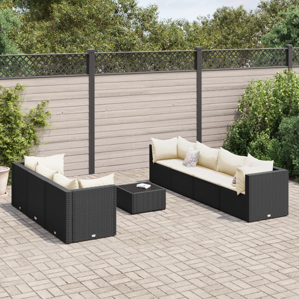 Salon de jardin 8 pcs avec coussins noir résine tressée - XIOS