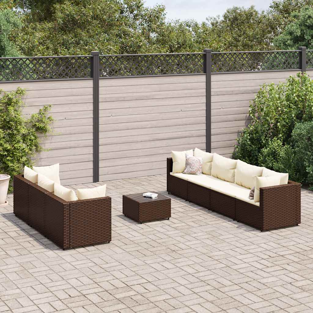 Salon de jardin avec coussins 8 pcs marron résine tressée - XIOS