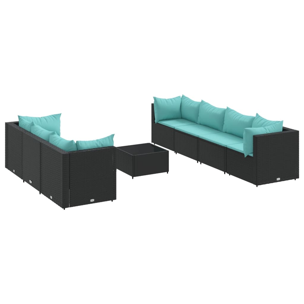 Salon de jardin 8 pcs avec coussins noir résine tressée - XIOS