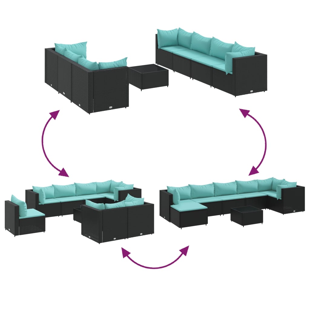 Salon de jardin 8 pcs avec coussins noir résine tressée - XIOS
