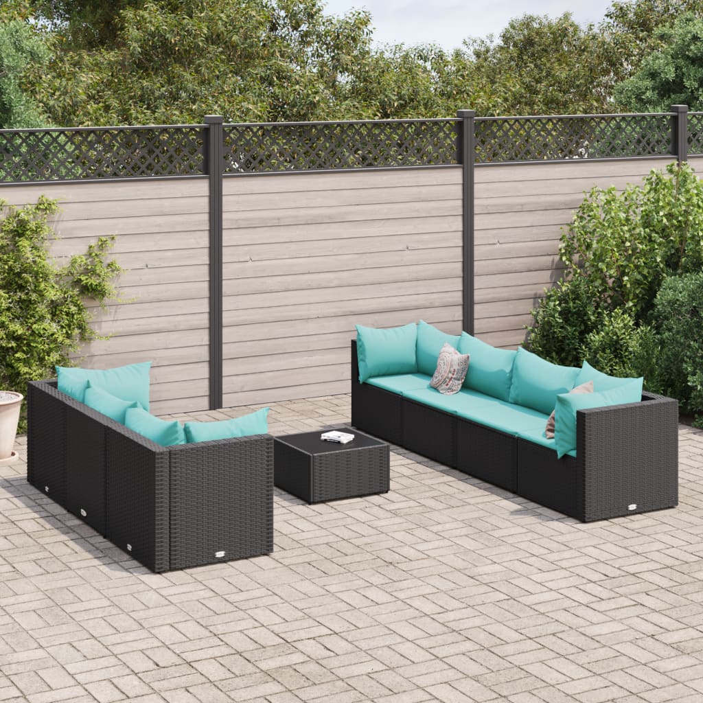 Salon de jardin 8 pcs avec coussins noir résine tressée - XIOS