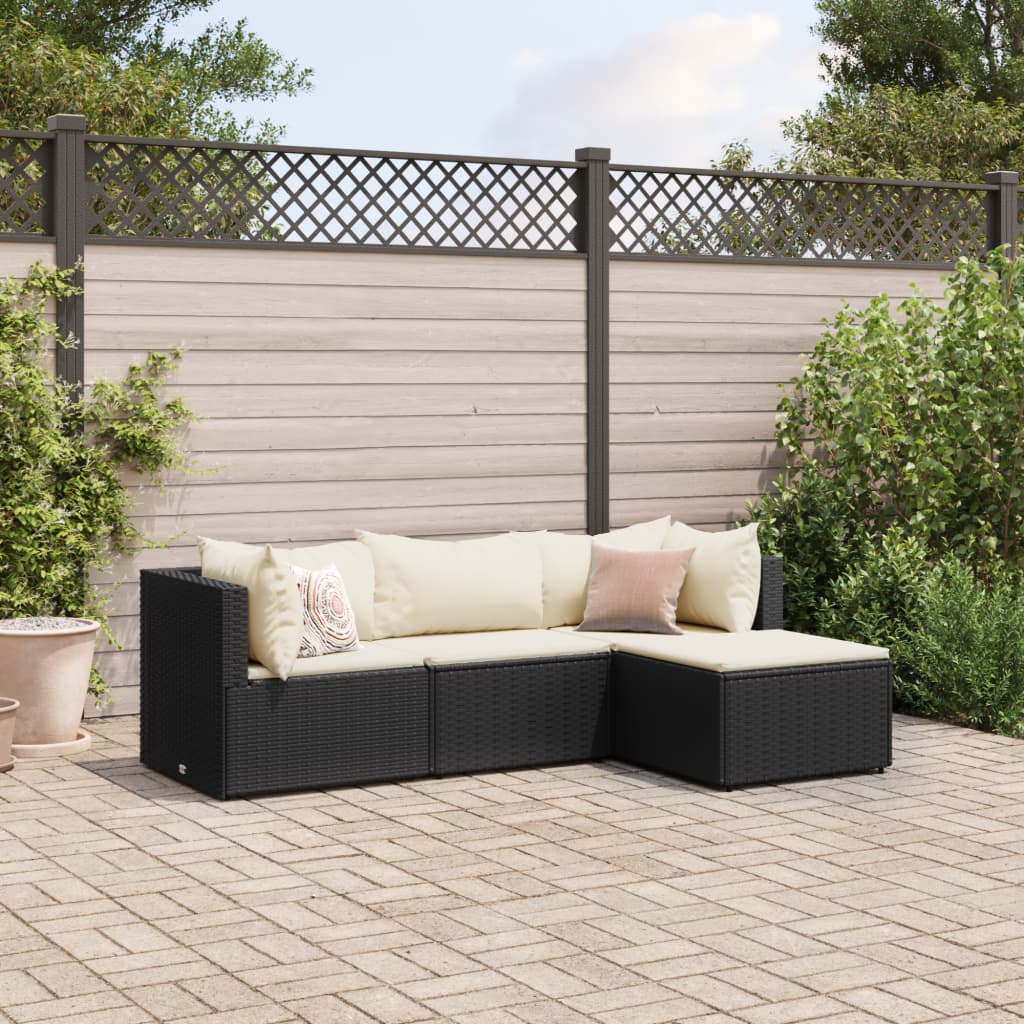 Salon de jardin 4 pcs avec coussins Noir Résine tressée - XIOS