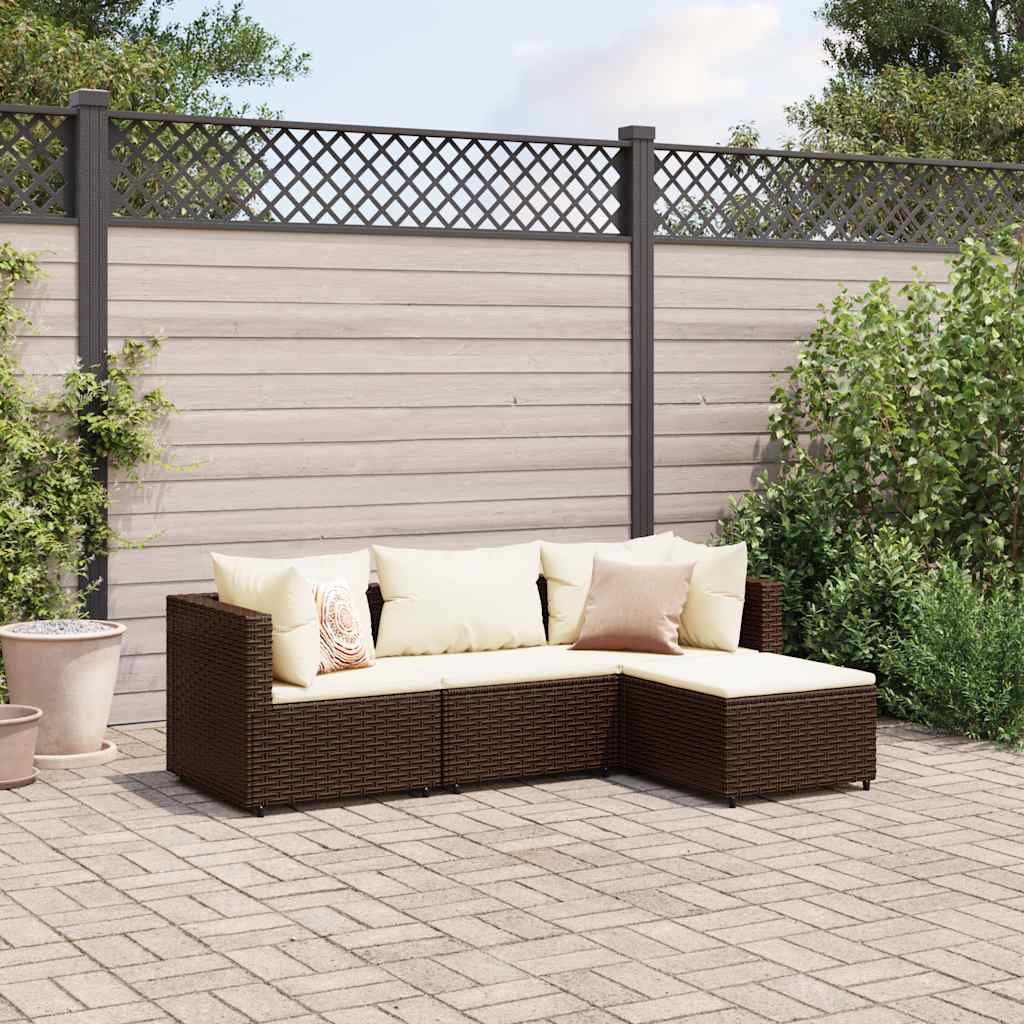 Salon de jardin 4 pcs avec coussins Marron Résine tressée - XIOS